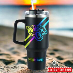 Customizable Neon Jaguar Tumbler with Handle & Straw - Personalized Travel Mug