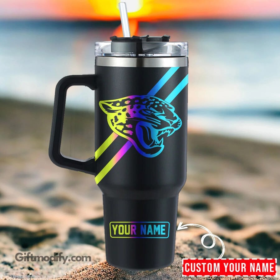 Customizable Neon Jaguar Tumbler with Handle & Straw - Personalized Travel Mug
