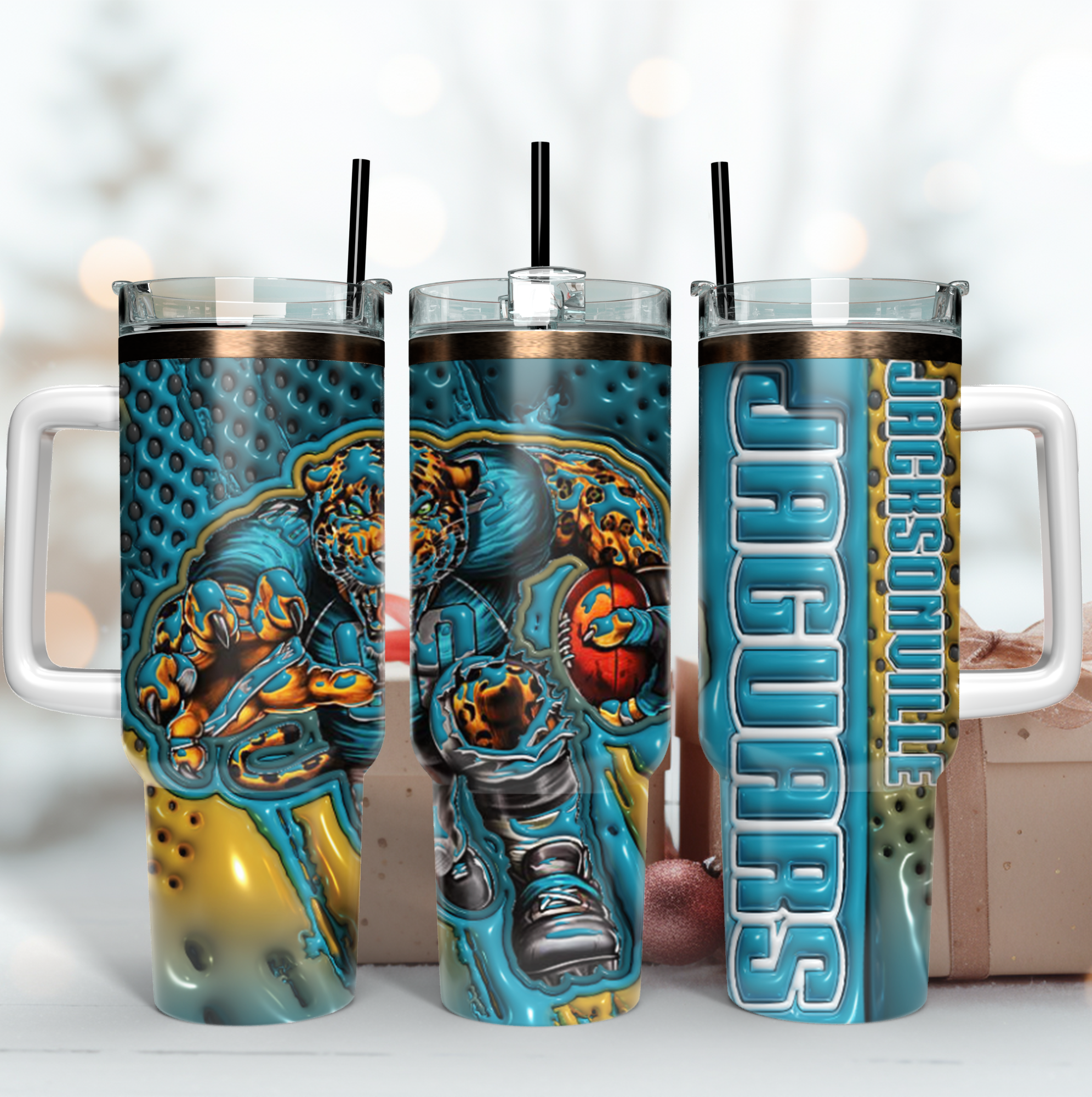 Jacksonville Jaguars Tumbler - Bold Design with Handle & Straw - Perfect Gift for Fans