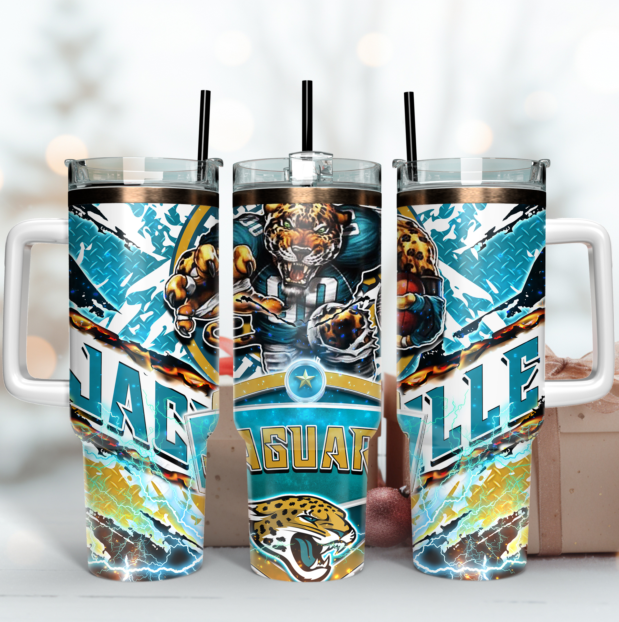 Vibrant Jaguar Tumbler with Handle - Perfect Gift for Fans