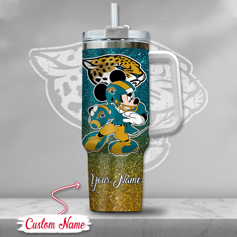 Custom Name Jacksonville Jaguars Mickey Mouse Tumbler - Personalized Football Fan Gift - Image 2