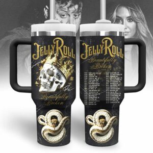 Jelly Roll Music Custom Stanley Quencher 40oz Stainless Steel Tumbler With Handle - Threewoofs