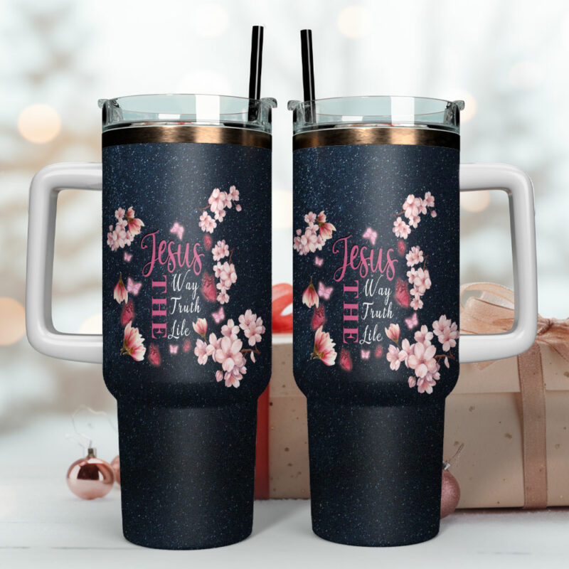 Jesus Way Truth Life Custom Stanley Quencher 40oz Stainless Steel Tumbler With Handle - Threewoofs - Image 4