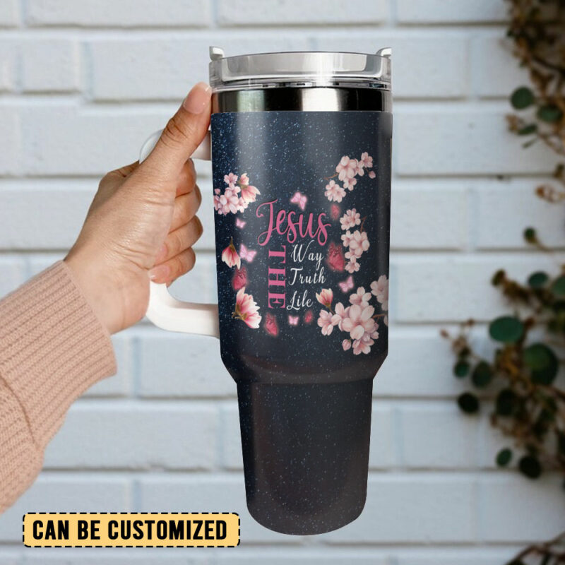 Jesus Way Truth Life Custom Stanley Quencher 40oz Stainless Steel Tumbler With Handle - Threewoofs - Image 3