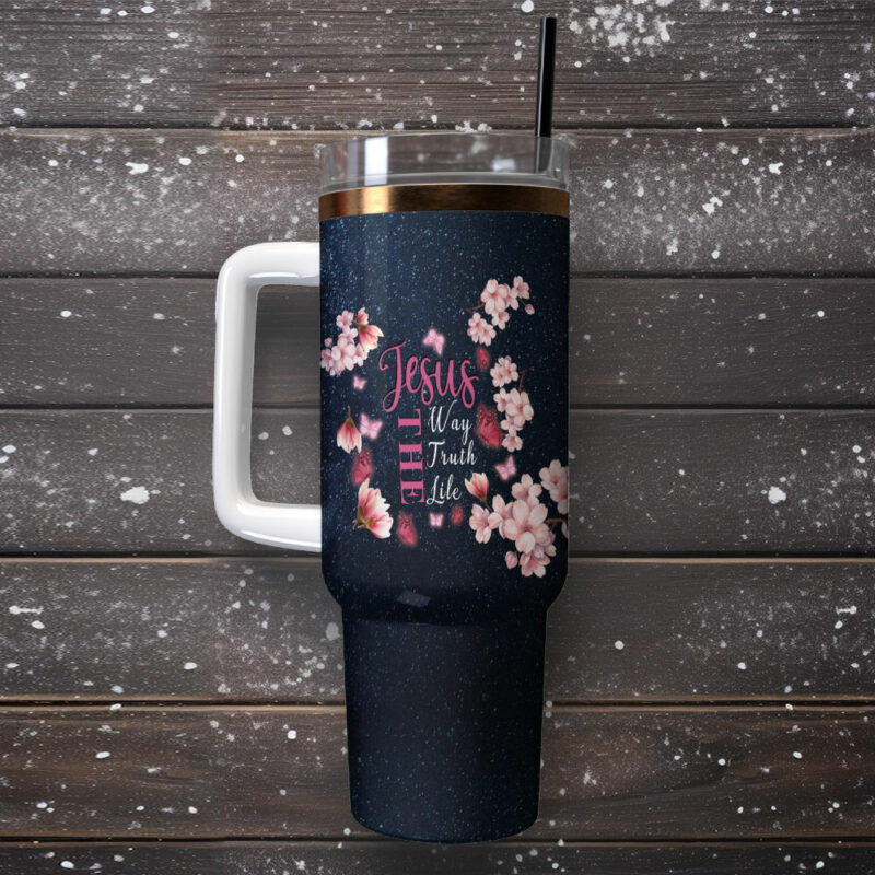 Jesus Way Truth Life Custom Stanley Quencher 40oz Stainless Steel Tumbler With Handle - Threewoofs - Image 2