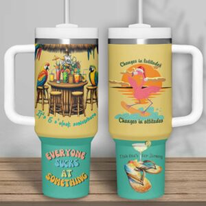 Jimmy Buffett Music Custom Stanley Quencher 40oz Stainless Steel Tumbler With Handle - Threewoofs