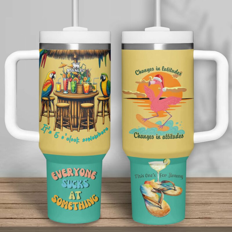 Jimmy Buffett Music Custom Stanley Quencher 40oz Stainless Steel Tumbler With Handle - Threewoofs