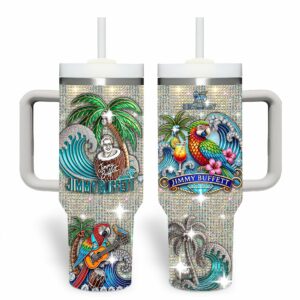 Jimmy Buffett Music Custom Stanley Quencher 40oz Stainless Steel Tumbler With Handle - Threewoofs