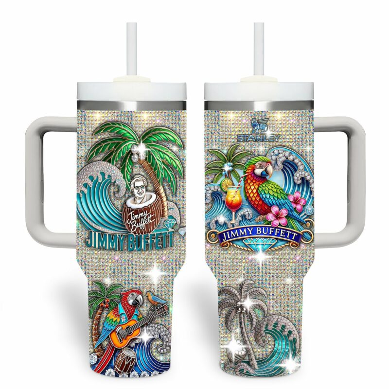 Jimmy Buffett Music Custom Stanley Quencher 40oz Stainless Steel Tumbler With Handle - Threewoofs