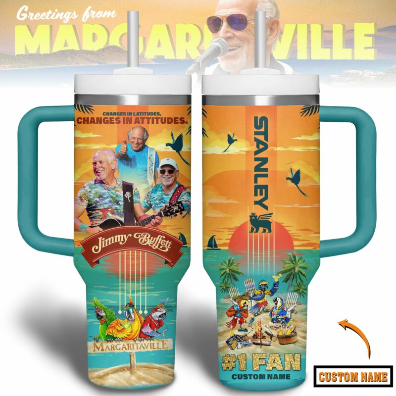 Jimmy Buffett Music Custom Stanley Quencher 40oz Stainless Steel Tumbler With Handle - Threewoofs