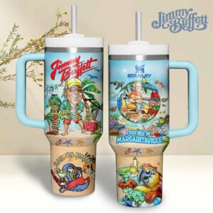 Jimmy Buffett Music Custom Stanley Quencher 40oz Stainless Steel Tumbler With Handle - Threewoofs