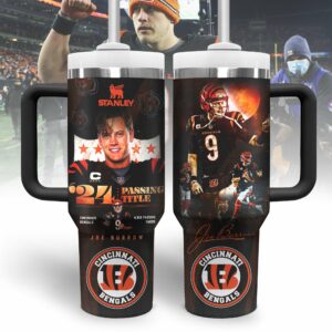 Joe Burrow Cincinnati Bengals NFL Sports Custom Stanley Quencher 40oz Stainless Steel Tumbler With Handle - Threewoofs