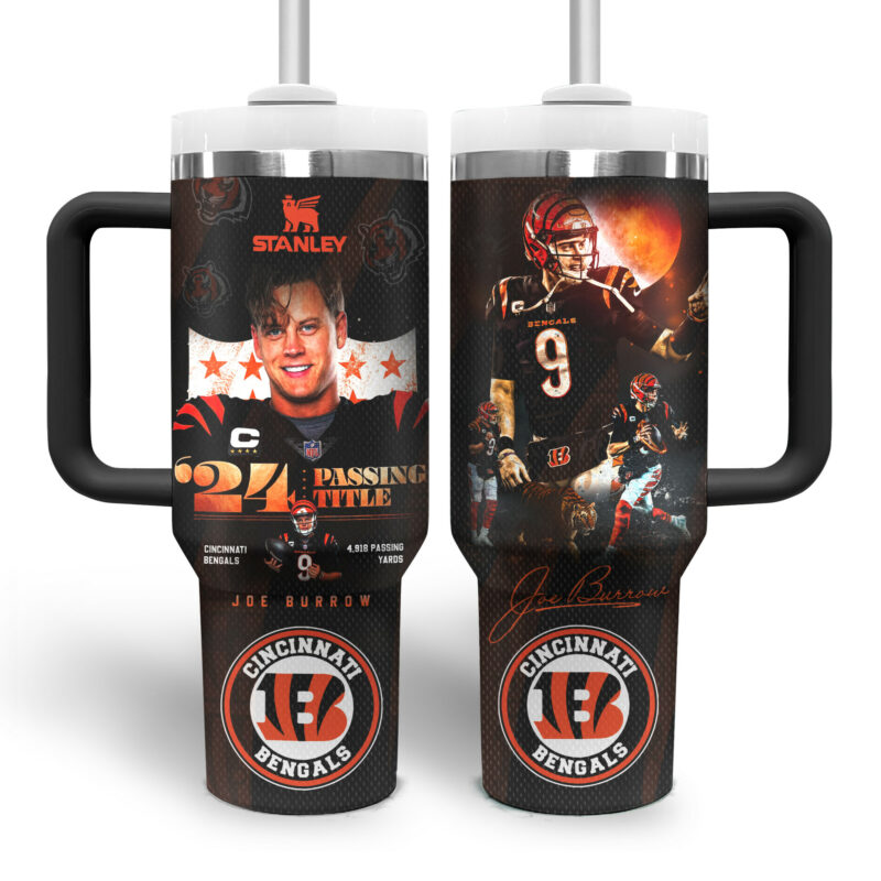 Joe Burrow Cincinnati Bengals NFL Sports Custom Stanley Quencher 40oz Stainless Steel Tumbler With Handle - Threewoofs - Image 3