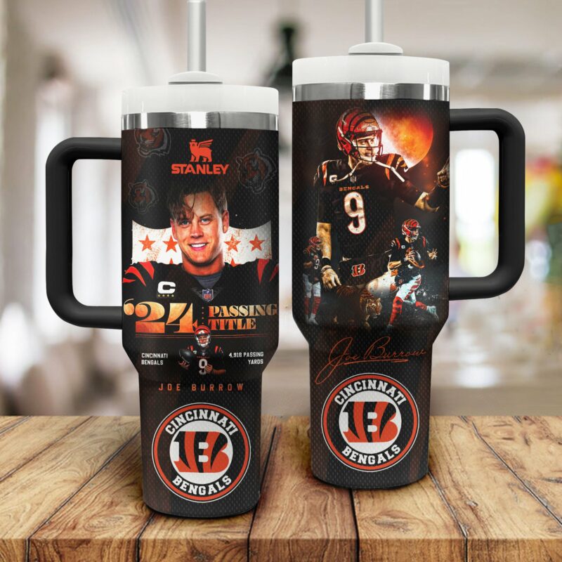 Joe Burrow Cincinnati Bengals NFL Sports Custom Stanley Quencher 40oz Stainless Steel Tumbler With Handle - Threewoofs - Image 2