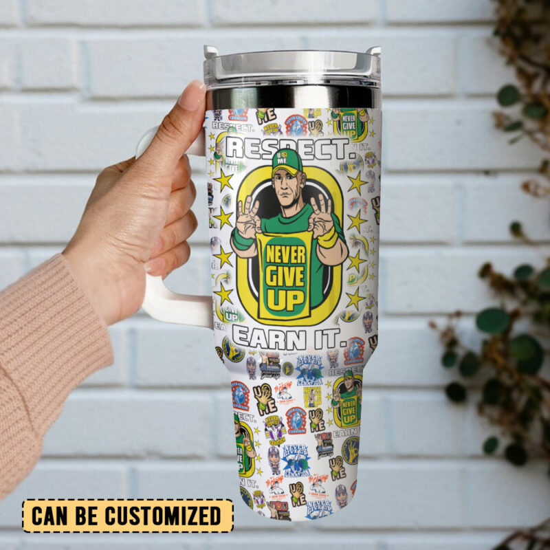 John Cena Never Give Up WWE Custom Stanley Quencher 40oz Stainless Steel Tumbler With Handle - Threewoofs - Image 3