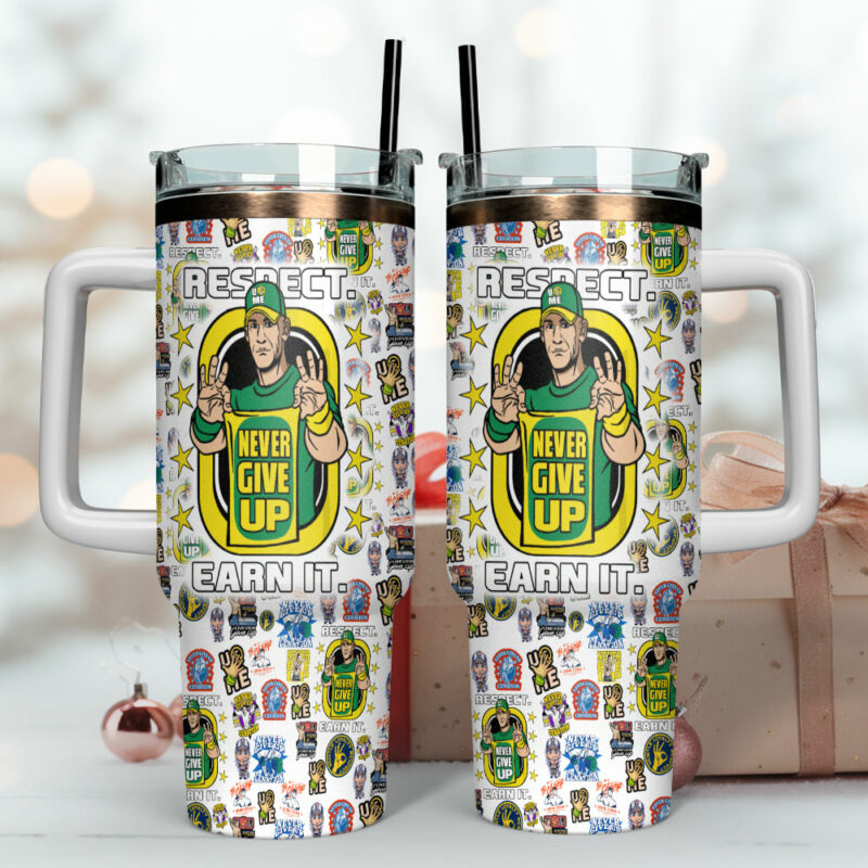 John Cena Never Give Up WWE Custom Stanley Quencher 40oz Stainless Steel Tumbler With Handle - Threewoofs - Image 4