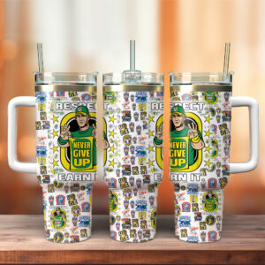 John Cena Never Give Up WWE Custom Stanley Quencher 40oz Stainless Steel Tumbler With Handle - Threewoofs