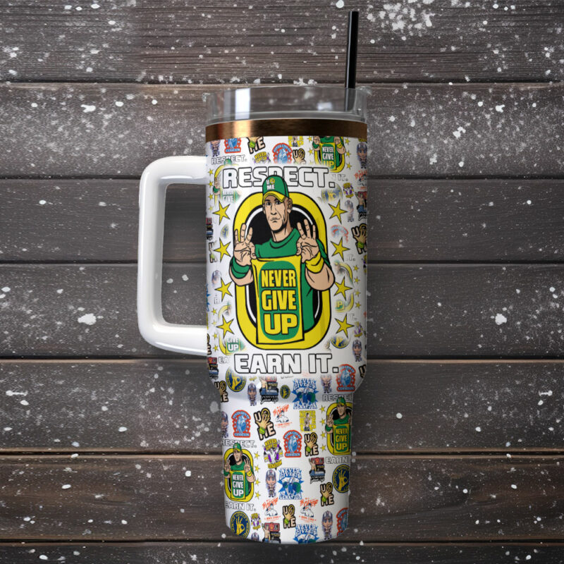 John Cena Never Give Up WWE Custom Stanley Quencher 40oz Stainless Steel Tumbler With Handle - Threewoofs - Image 2