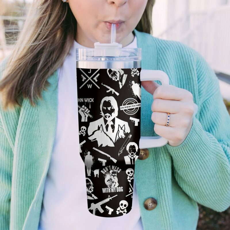 John Wick Movies Custom Stanley Quencher 40oz Stainless Steel Tumbler With Handle - Threewoofs - Image 4