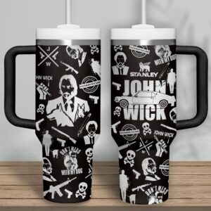 John Wick Movies Custom Stanley Quencher 40oz Stainless Steel Tumbler With Handle - Threewoofs