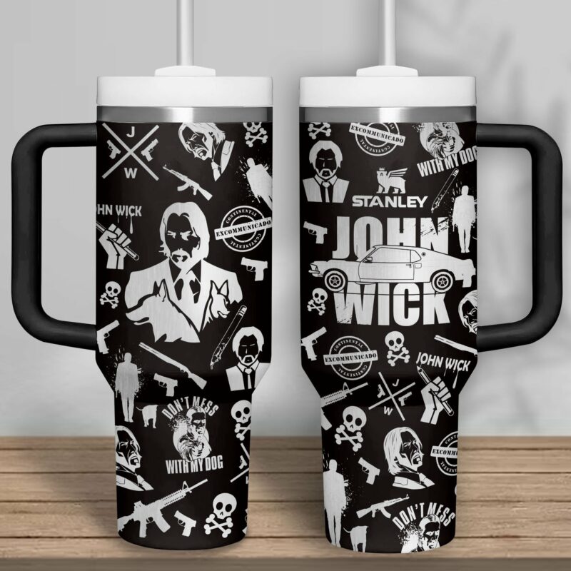 John Wick Movies Custom Stanley Quencher 40oz Stainless Steel Tumbler With Handle - Threewoofs
