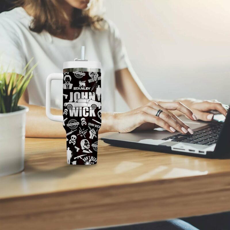 John Wick Movies Custom Stanley Quencher 40oz Stainless Steel Tumbler With Handle - Threewoofs - Image 3