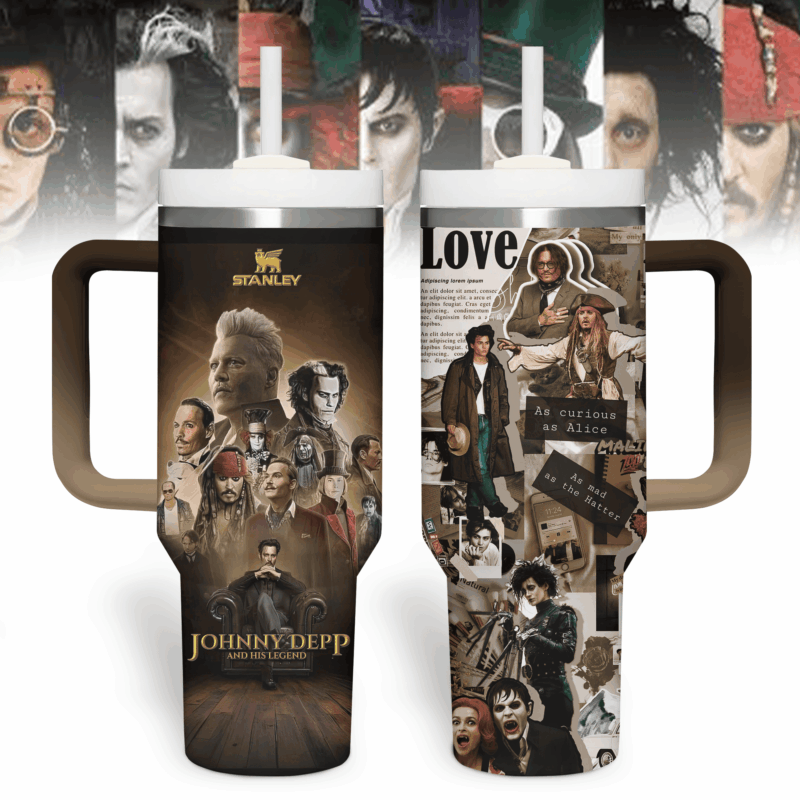 Johnny Depp Actor  Custom Stanley Quencher 40oz Stainless Steel Tumbler With Handle - Threewoofs