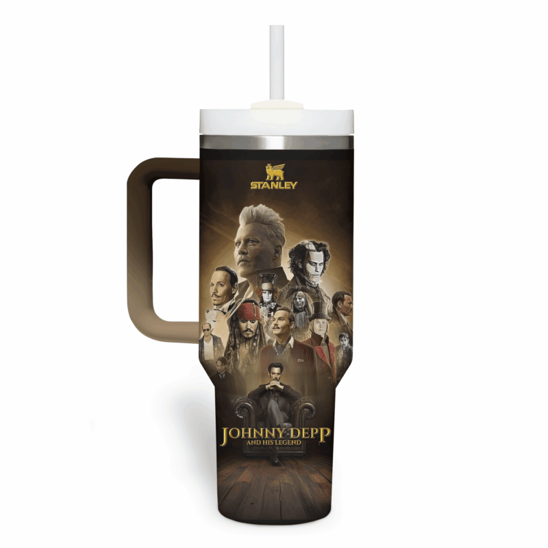 Johnny Depp Actor  Custom Stanley Quencher 40oz Stainless Steel Tumbler With Handle - Threewoofs - Image 3