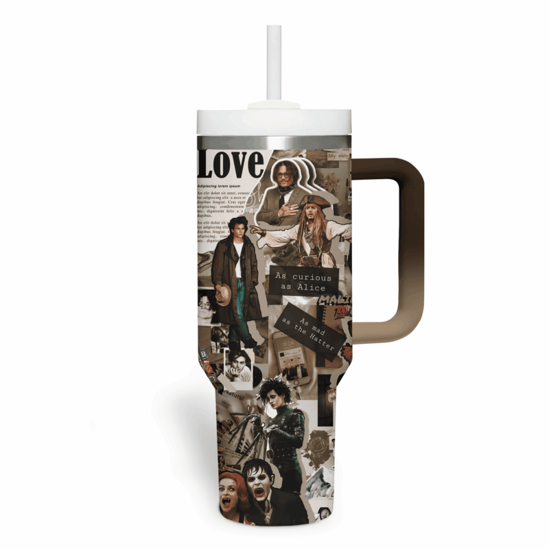 Johnny Depp Actor  Custom Stanley Quencher 40oz Stainless Steel Tumbler With Handle - Threewoofs - Image 2