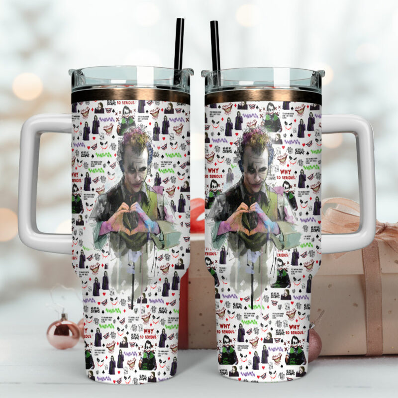 Joker Movies Custom Stanley Quencher 40oz Stainless Steel Tumbler With Handle - Threewoofs - Image 4