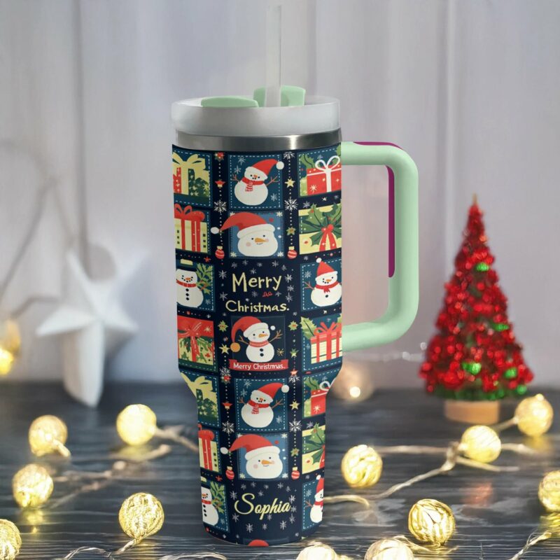 Jolly Christmas Cheer Custom Stanley Quencher 40oz Stainless Steel Tumbler With Handle - Threewoofs - Image 3