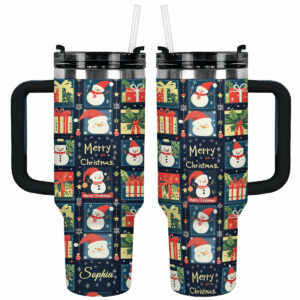 Jolly Christmas Cheer Custom Stanley Quencher 40oz Stainless Steel Tumbler With Handle - Threewoofs