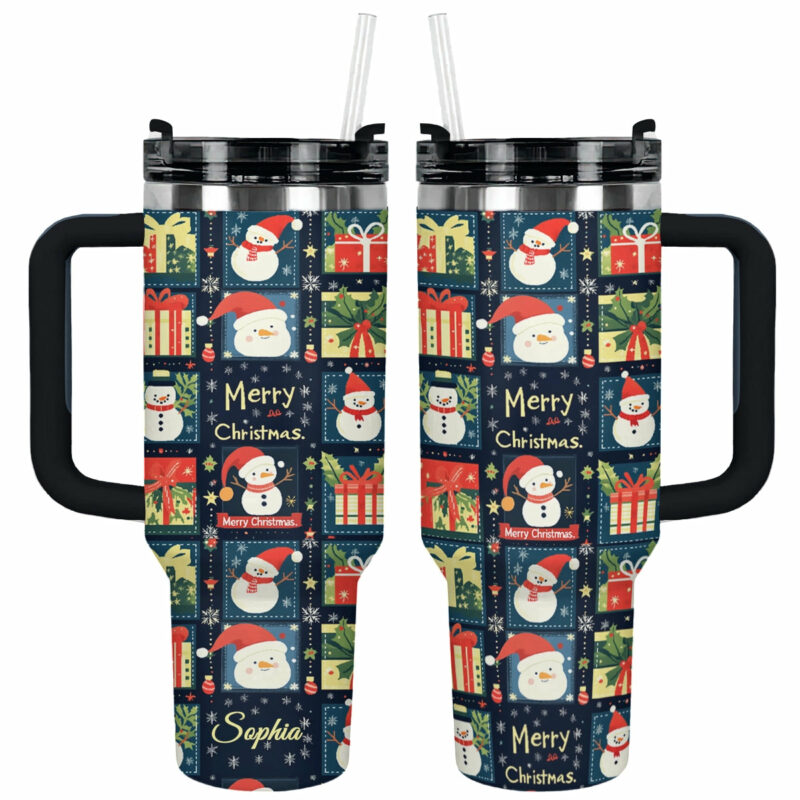 Jolly Christmas Cheer Custom Stanley Quencher 40oz Stainless Steel Tumbler With Handle - Threewoofs