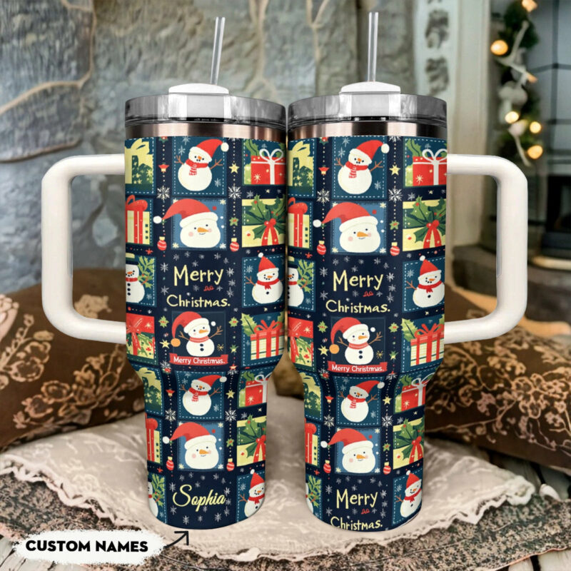 Jolly Christmas Cheer Custom Stanley Quencher 40oz Stainless Steel Tumbler With Handle - Threewoofs - Image 2