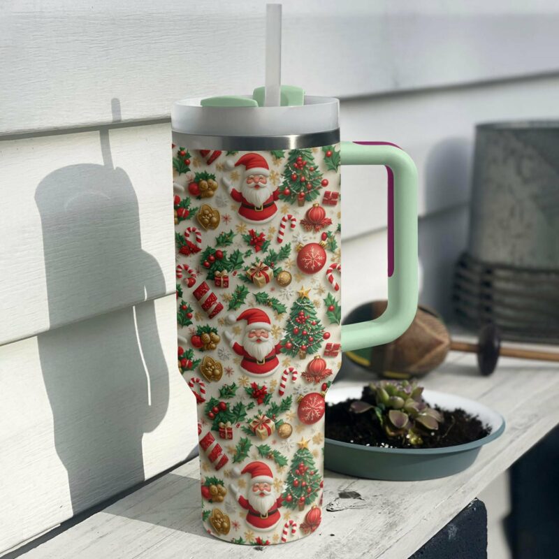 Jolly Christmas Santa Custom Stanley Quencher 40oz Stainless Steel Tumbler With Handle - Threewoofs - Image 3