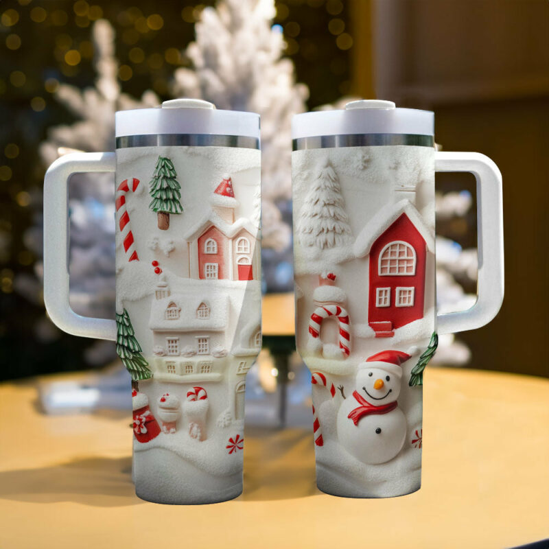 Jolly Snowman Christmas Custom Stanley Quencher 40oz Stainless Steel Tumbler With Handle - Threewoofs - Image 2