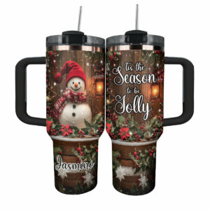 Jolly Snowman Christmas Custom Stanley Quencher 40oz Stainless Steel Tumbler With Handle - Threewoofs