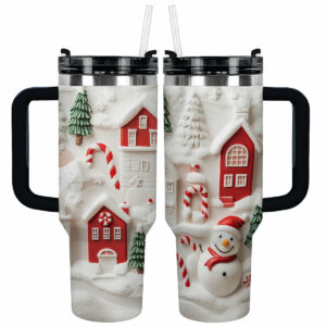 Jolly Snowman Christmas Custom Stanley Quencher 40oz Stainless Steel Tumbler With Handle - Threewoofs