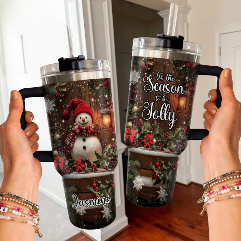 Jolly Snowman Christmas Custom Stanley Quencher 40oz Stainless Steel Tumbler With Handle - Threewoofs - Image 2