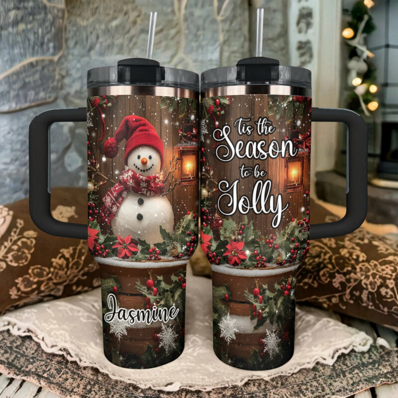 Jolly Snowman Christmas Custom Stanley Quencher 40oz Stainless Steel Tumbler With Handle - Threewoofs - Image 3