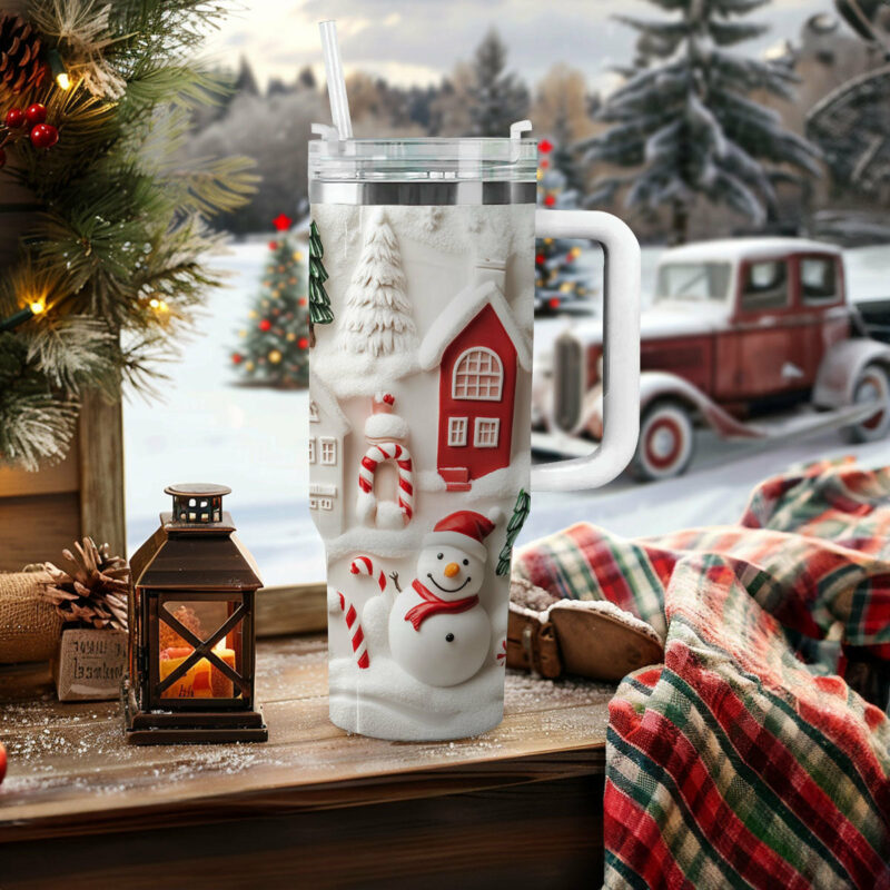 Jolly Snowman Christmas Custom Stanley Quencher 40oz Stainless Steel Tumbler With Handle - Threewoofs - Image 3