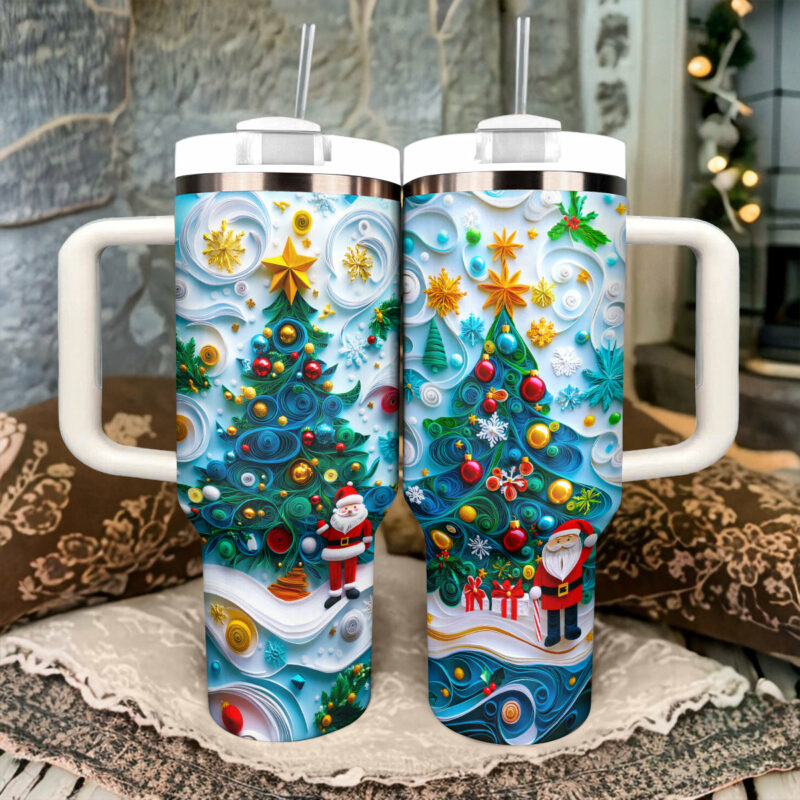 Jolly Tree Cheer Christmas Custom Stanley Quencher 40oz Stainless Steel Tumbler With Handle - Threewoofs - Image 3