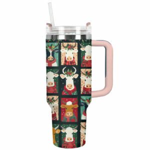 Joyful Christmas Cow Custom Stanley Quencher 40oz Stainless Steel Tumbler With Handle - Threewoofs