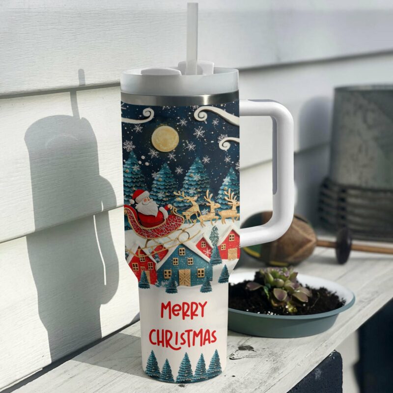 Joyful Christmas Santa Custom Stanley Quencher 40oz Stainless Steel Tumbler With Handle - Threewoofs - Image 3
