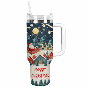 Joyful Christmas Santa Custom Stanley Quencher 40oz Stainless Steel Tumbler With Handle - Threewoofs