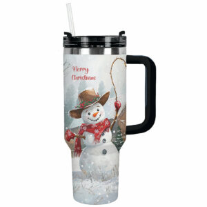 Joyful Cowboy Snowman Christmas Custom Stanley Quencher 40oz Stainless Steel Tumbler With Handle - Threewoofs