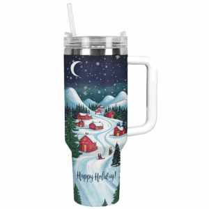 Joyful Holiday Village Christmas Custom Stanley Quencher 40oz Stainless Steel Tumbler With Handle - Threewoofs