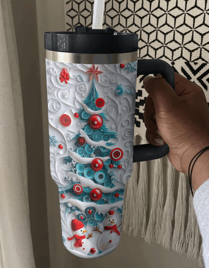 Joyful Snowman Christmas Custom Stanley Quencher 40oz Stainless Steel Tumbler With Handle - Threewoofs - Image 3