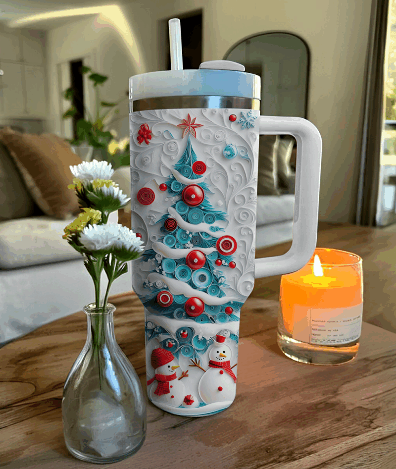 Joyful Snowman Christmas Custom Stanley Quencher 40oz Stainless Steel Tumbler With Handle - Threewoofs - Image 2