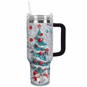 Joyful Snowman Christmas Custom Stanley Quencher 40oz Stainless Steel Tumbler With Handle - Threewoofs
